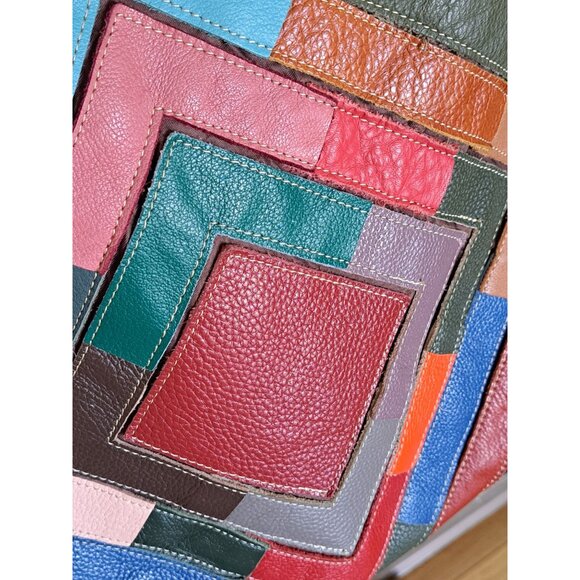 Chaos Multicolor Patchwork Leather Shoulder Bag Tassel Detail Festival Boho - Picture 3 of 12